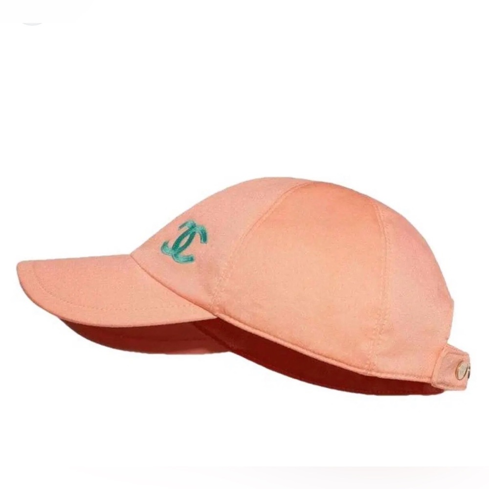 CHANEL cc Logo peach Orange & Turquoise Baseball Cap - Womens Hat